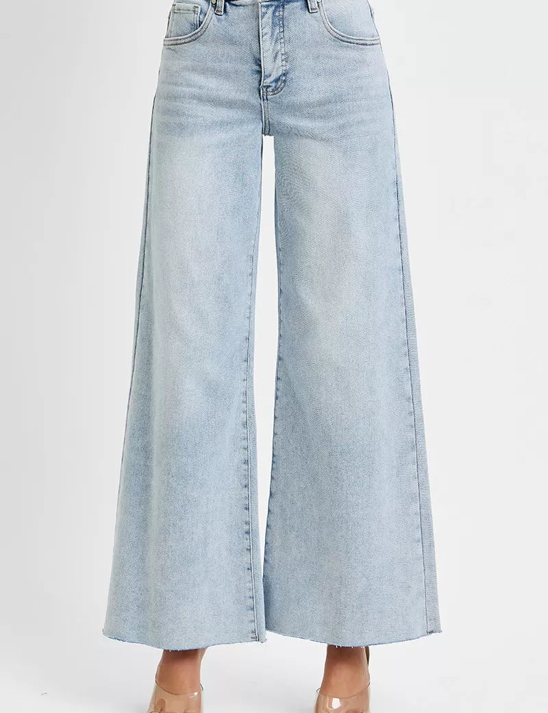 RISEN Full Size High Rise Ankle Wide Palazzo Jeans Plus Size | Jeans Daverri Fashions