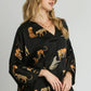 Umgee Full Size High-Low Satin Animal Print V-Neck Blouse Plus Size Black Blouses