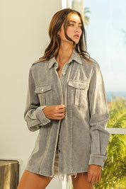 BiBi Button Up Corduroy Shacket Grey