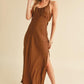 Aemi + Co Brown Ruched Side Slit Cutout Back Maxi Cami Dress Cami Dresses