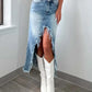 High-Waist Raw Hem Asymmetry Denim Skirt - DAVERRI FASHIONS