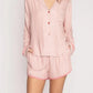 Striped Collared Neck Long Sleeve Top and Shorts Lounge Set - DAVERRI FASHIONS