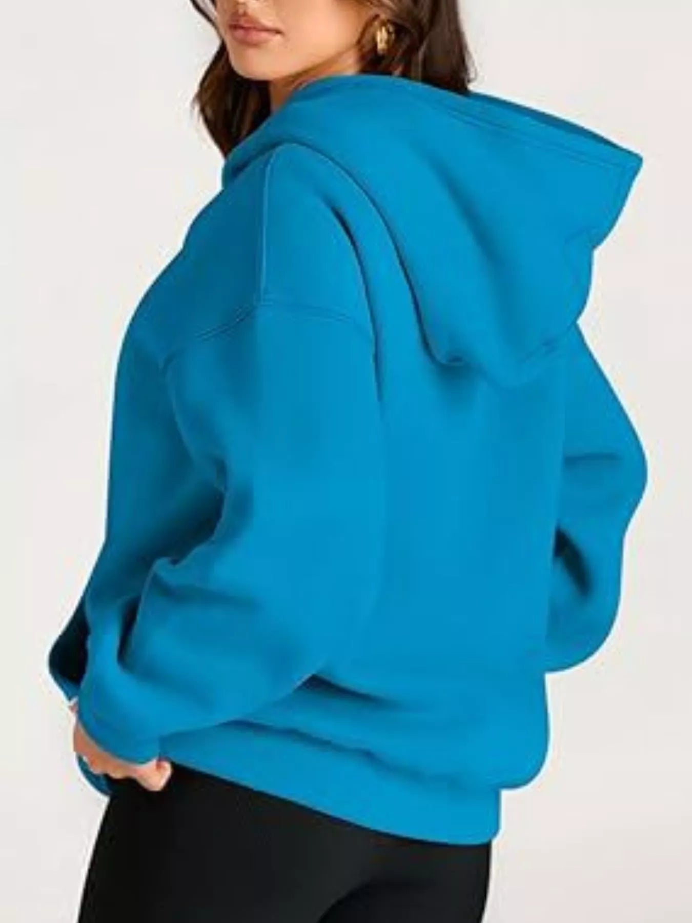 Vibrant blue kangaroo pocket long sleeve hoodie in plush oversized fit