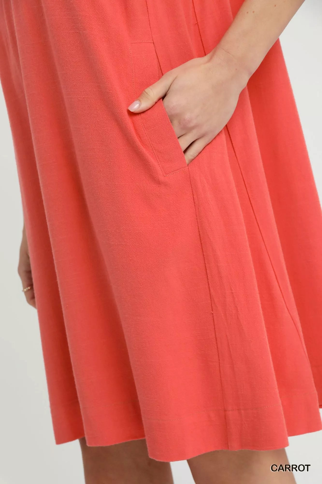 Umgee linen flutter sleeve shift dress in coral A-line with pockets