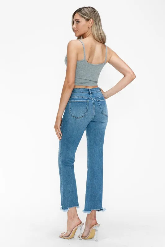 bytos Raw Hem Distressed Mid Rise Crop Jeans | Jeans Daverri Fashions