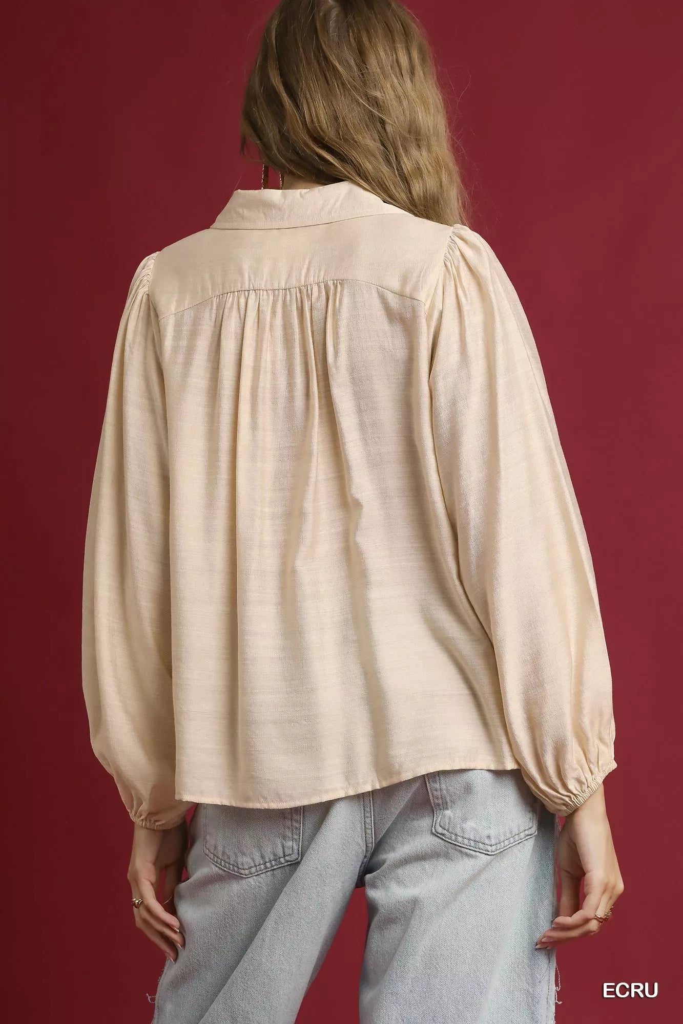 Umgee Long Sleeve Blouse with Leopard Print Trim | Blouses Daverri Fashions