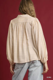 Umgee Long Sleeve Blouse with Leopard Print Trim | Blouses Daverri Fashions