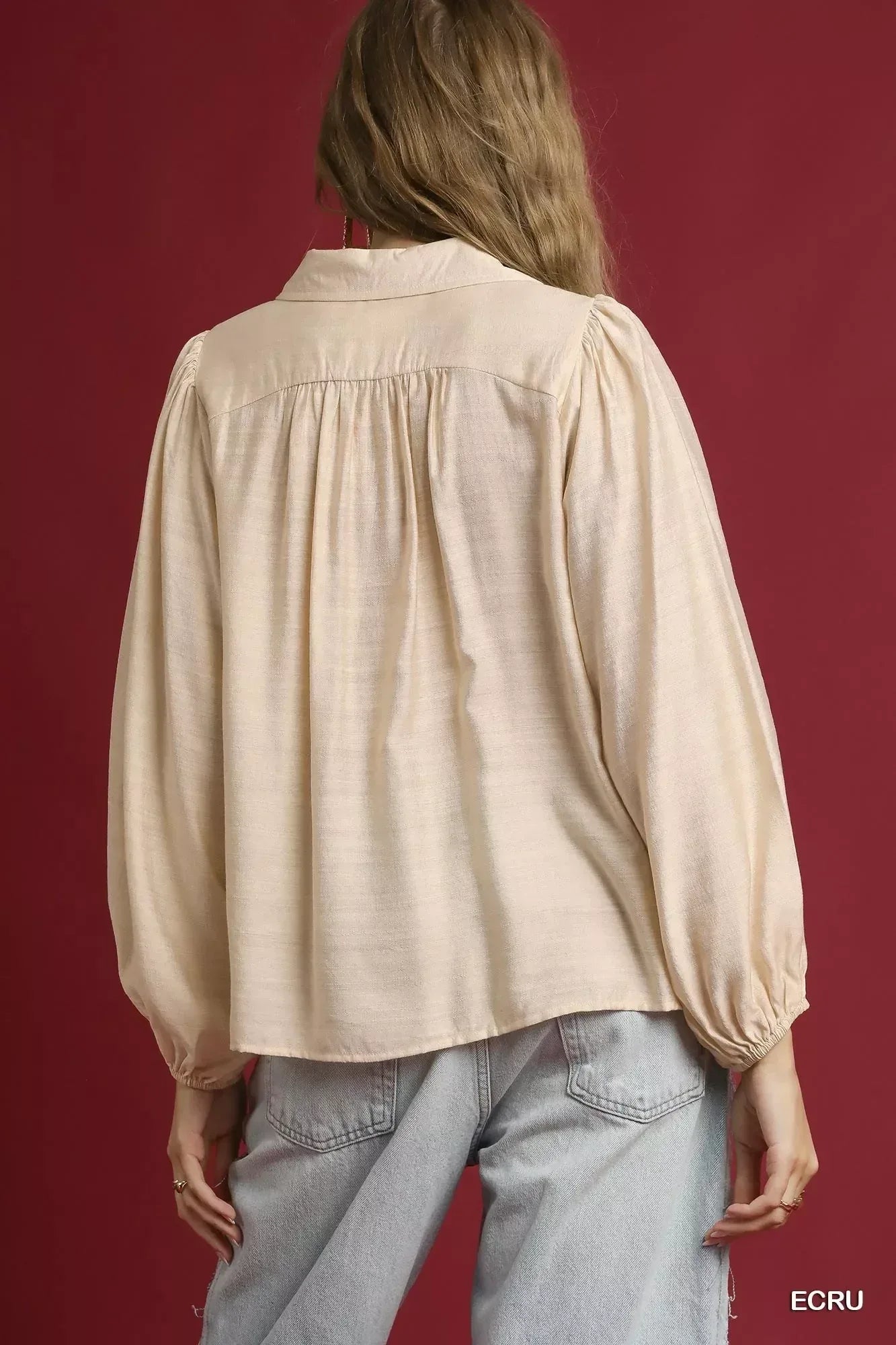 Umgee Long Sleeve Blouse with Leopard Print Trim - DAVERRI FASHIONS