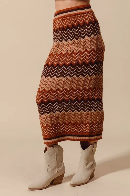 SO ME Multi Color Chevron Knit Skirt