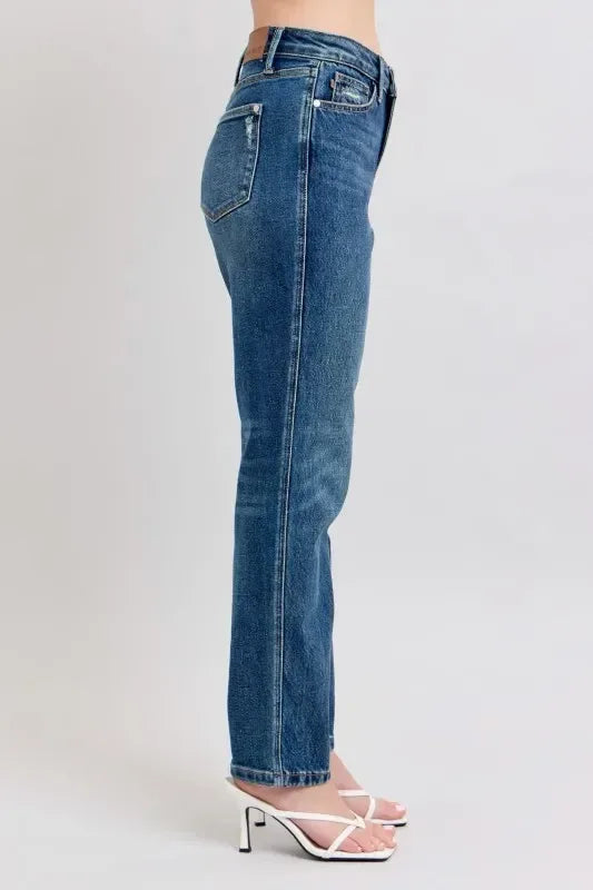 Judy Blue Full Size High Waisted Rigid Magic Non-destroy Straight Leg Jeans Plus Size - DAVERRI FASHIONS