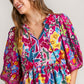 Umgee Full Size Floral Print Tie Neck Peplum Blouse Plus Size MULBERRY MIX 1XL Blouses