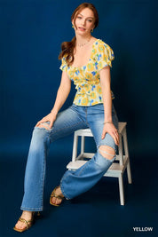 Umgee Floral Smocked Peplum Blouse | Daverri Fashions
