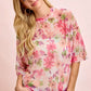 BiBi Floral Print Short Sleeves Boxy Mesh Top, soft sheer pink