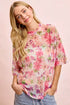 BiBi Floral Print Short Sleeves Boxy Mesh Top, soft sheer pink