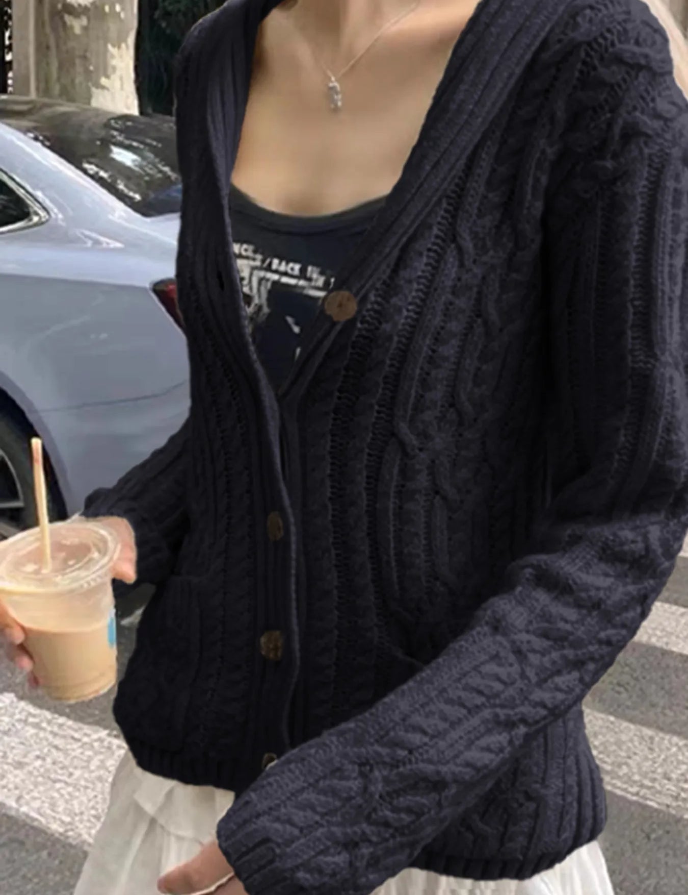 Cable Knit Button Up Cardigan | Cardigans Daverri Fashions