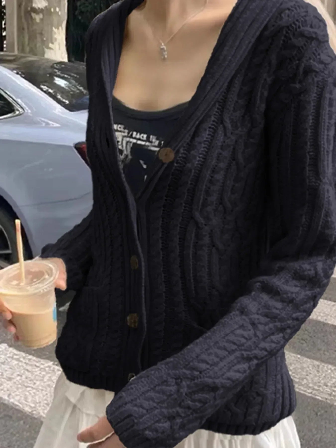 Cable Knit Button Up Cardigan - DAVERRI FASHIONS