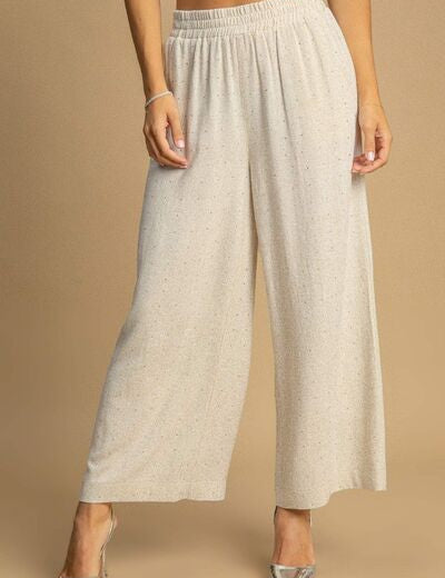 Umgee Full Size High Waisted Embellished Linen Pants Plus Size OATMEAL Pants