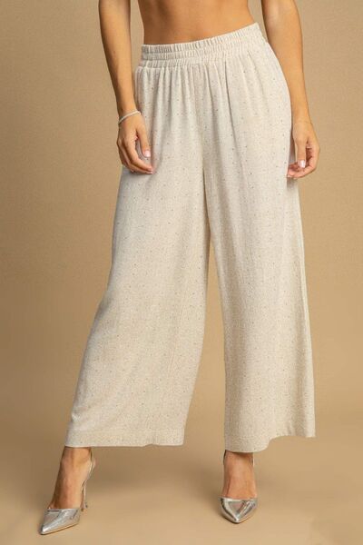 Umgee Full Size High Waisted Embellished Linen Pants Plus Size OATMEAL Pants