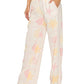 Beige printed drawstring straight pants with pastel starfish and seashell pattern