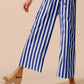 SO ME Front Tie Stripe Puff Sleeves Top and Wide Leg Pants Set