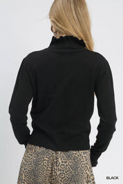 Umgee Ruffle Mock Neck Puff Sleeve Sweater | Sweaters Daverri Fashions