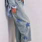 Contrast Star Wide Leg Jeans - DAVERRI FASHIONS