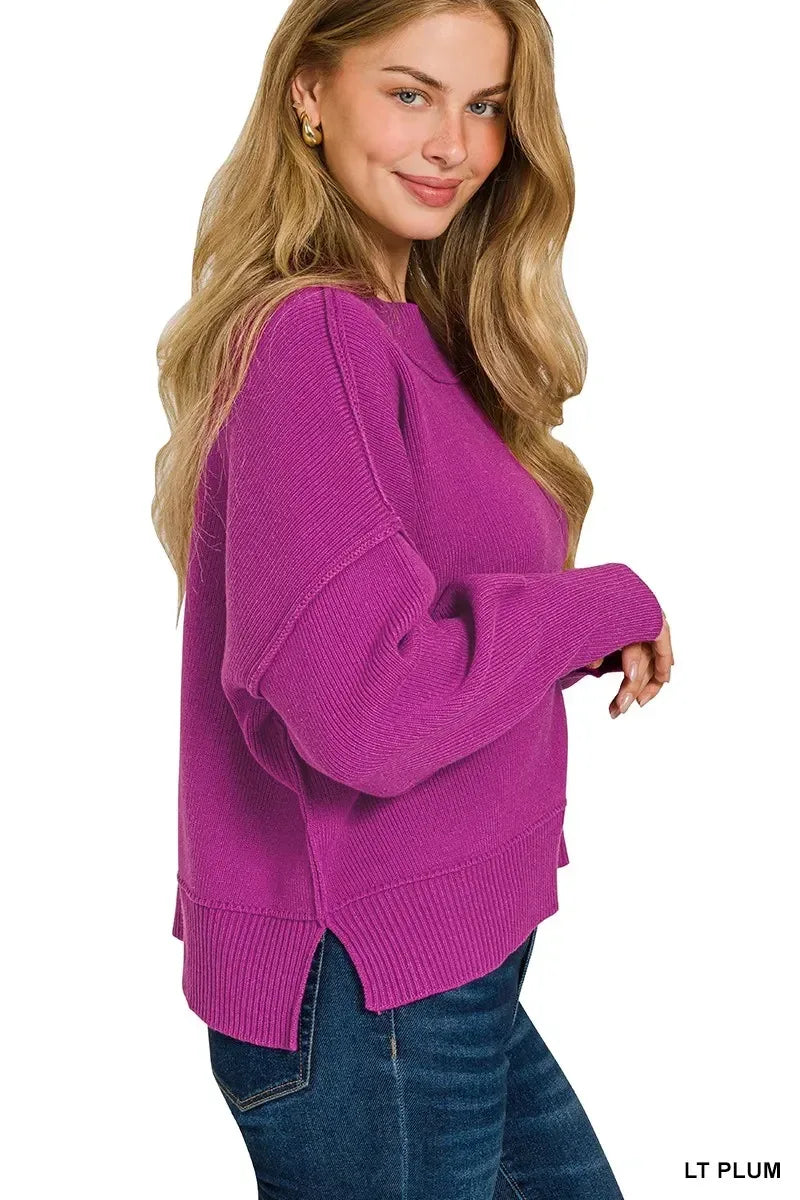 Zenana Wide Neck Band Drop Shoulder Sweater - DAVERRI FASHIONS