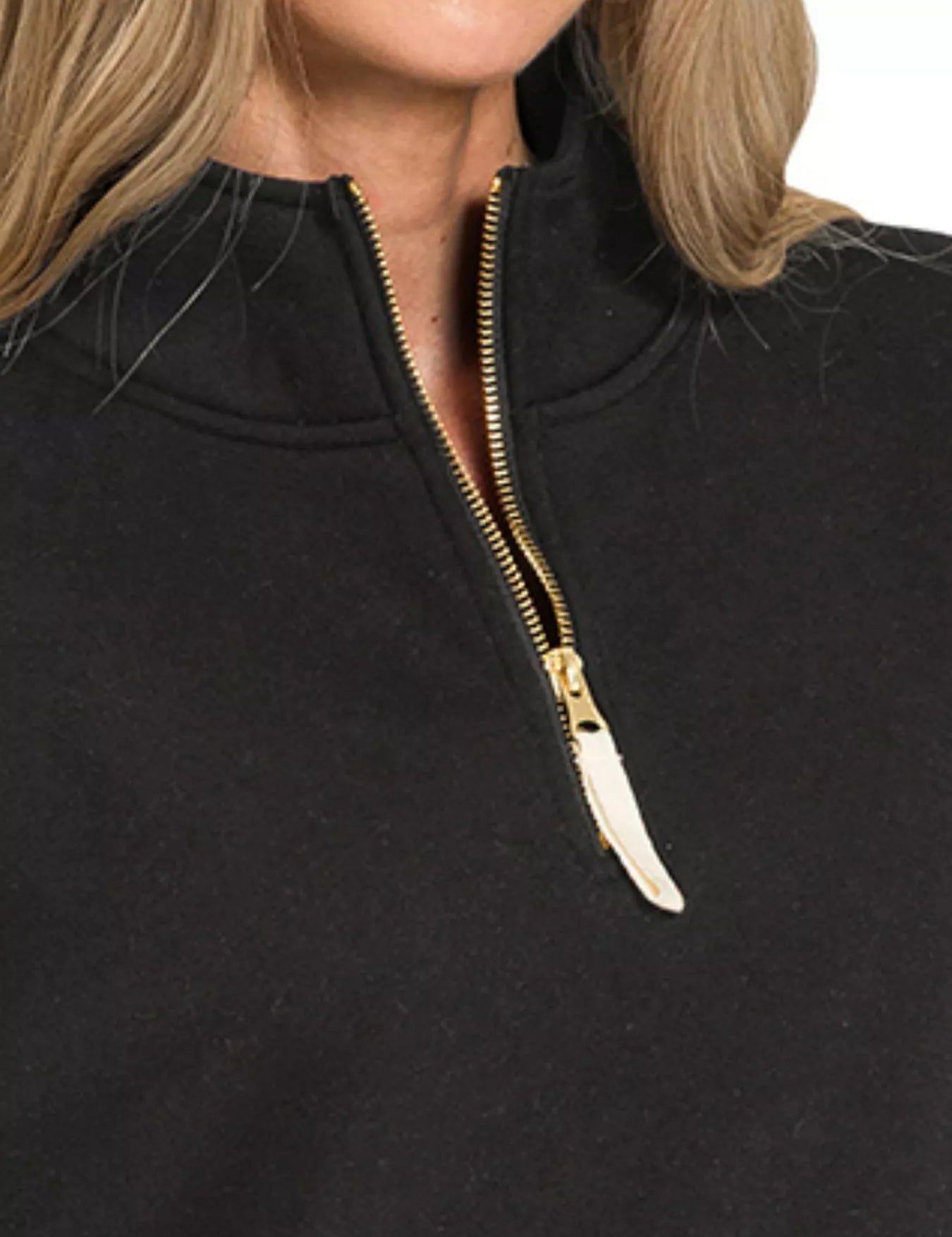 Zenana Fleece Half Zip Sweatshirt Black | Sweatshirts Daverri Fashions