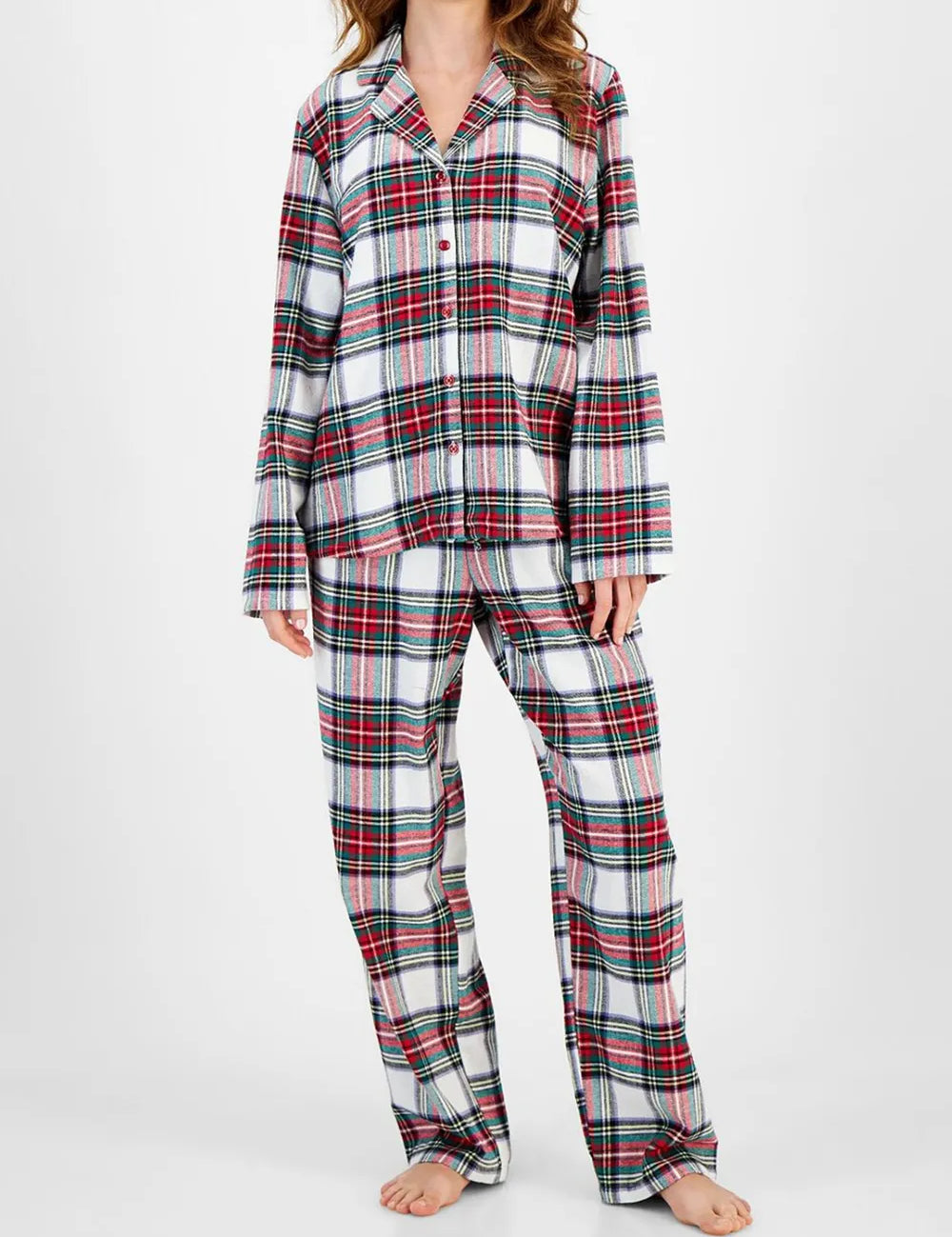Light Gray Plaid Collared Neck Button Up Top and Pants Lounge Set | Loungewear Sets Daverri Fashions