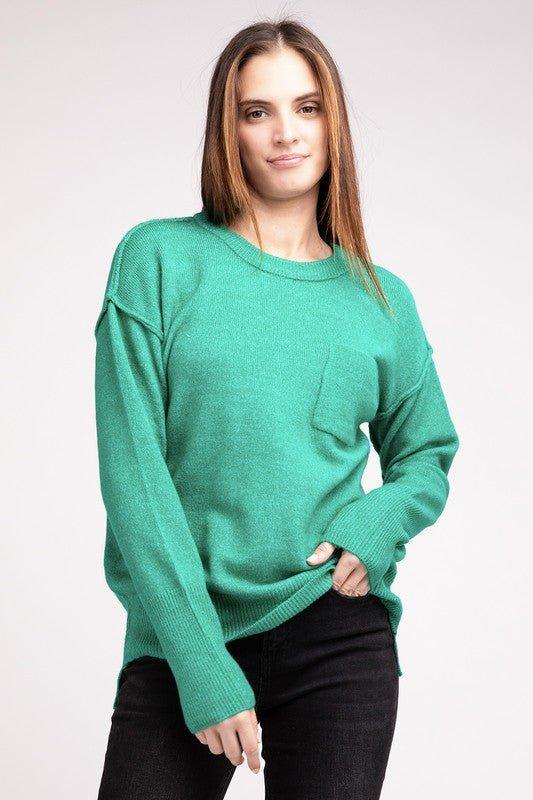 Zenana Hi-Low Hem Round Neck Sweater Sweaters