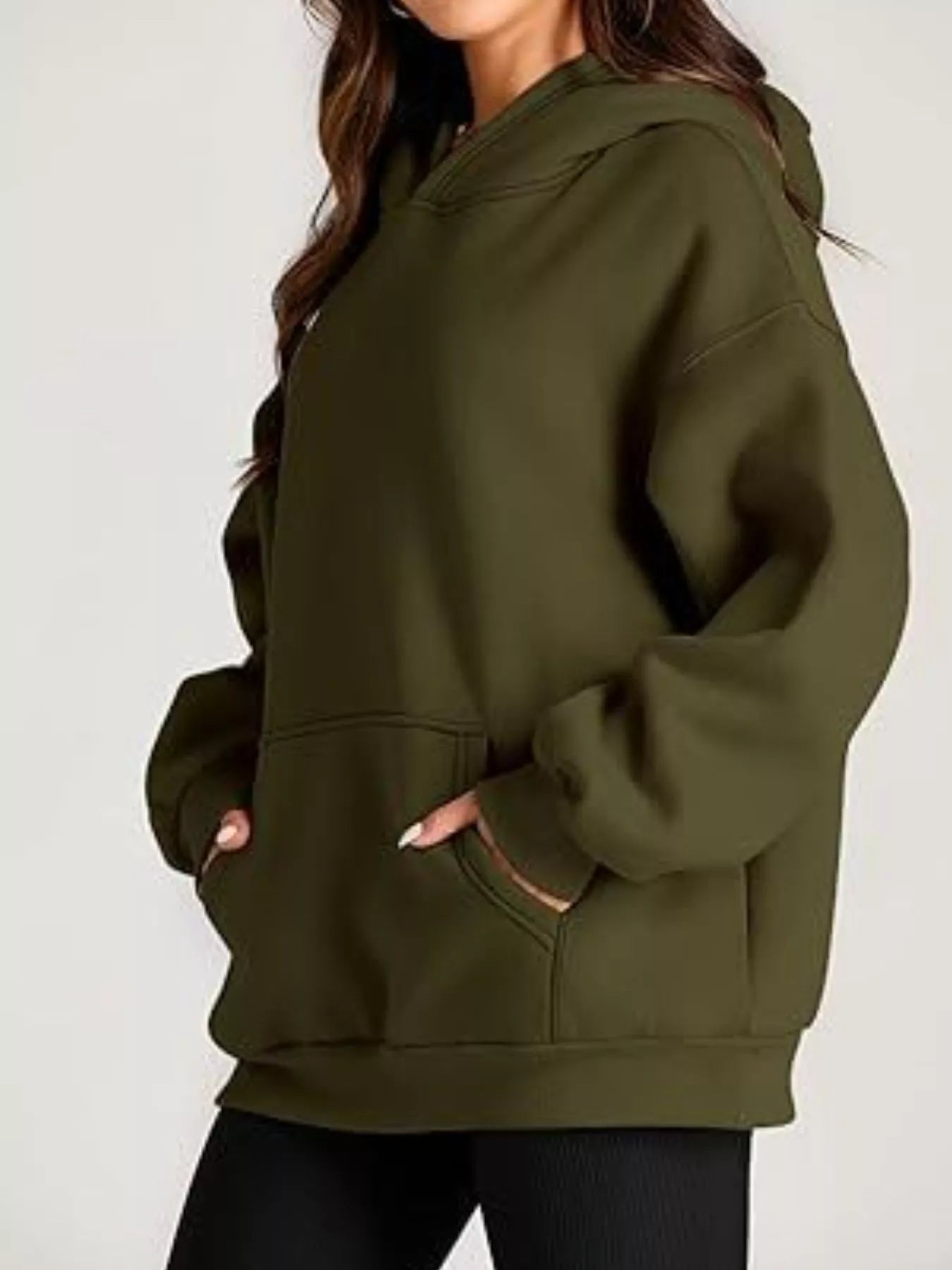 Olive green oversized kangaroo pocket long sleeve hoodie