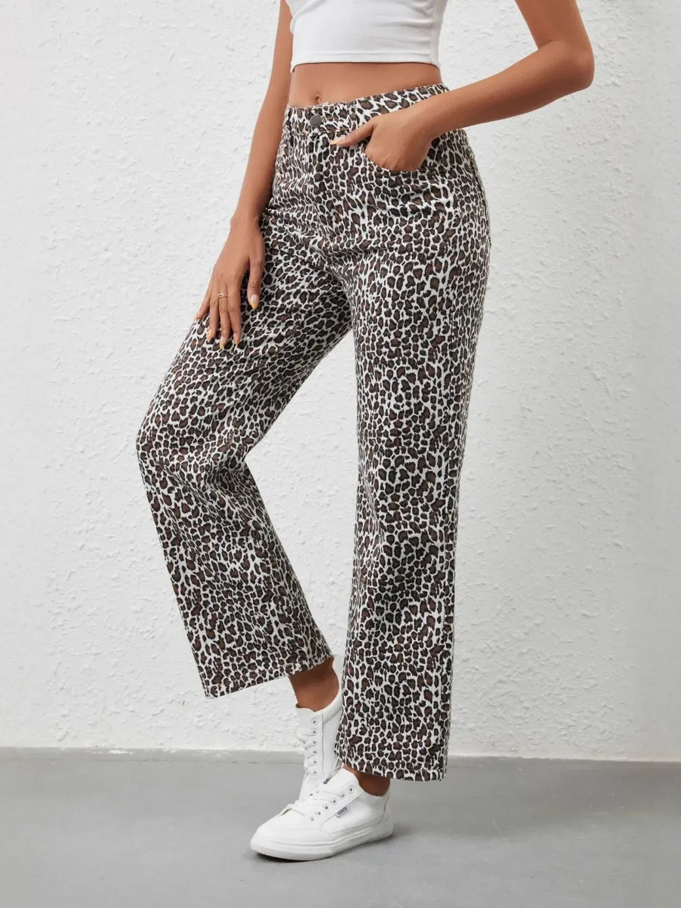 Leopard Print Wide Leg Jeans - DAVERRI FASHIONS