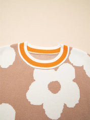 Flower Pattern Contrast Striped Baggy Sweater | Sweaters Daverri Fashions
