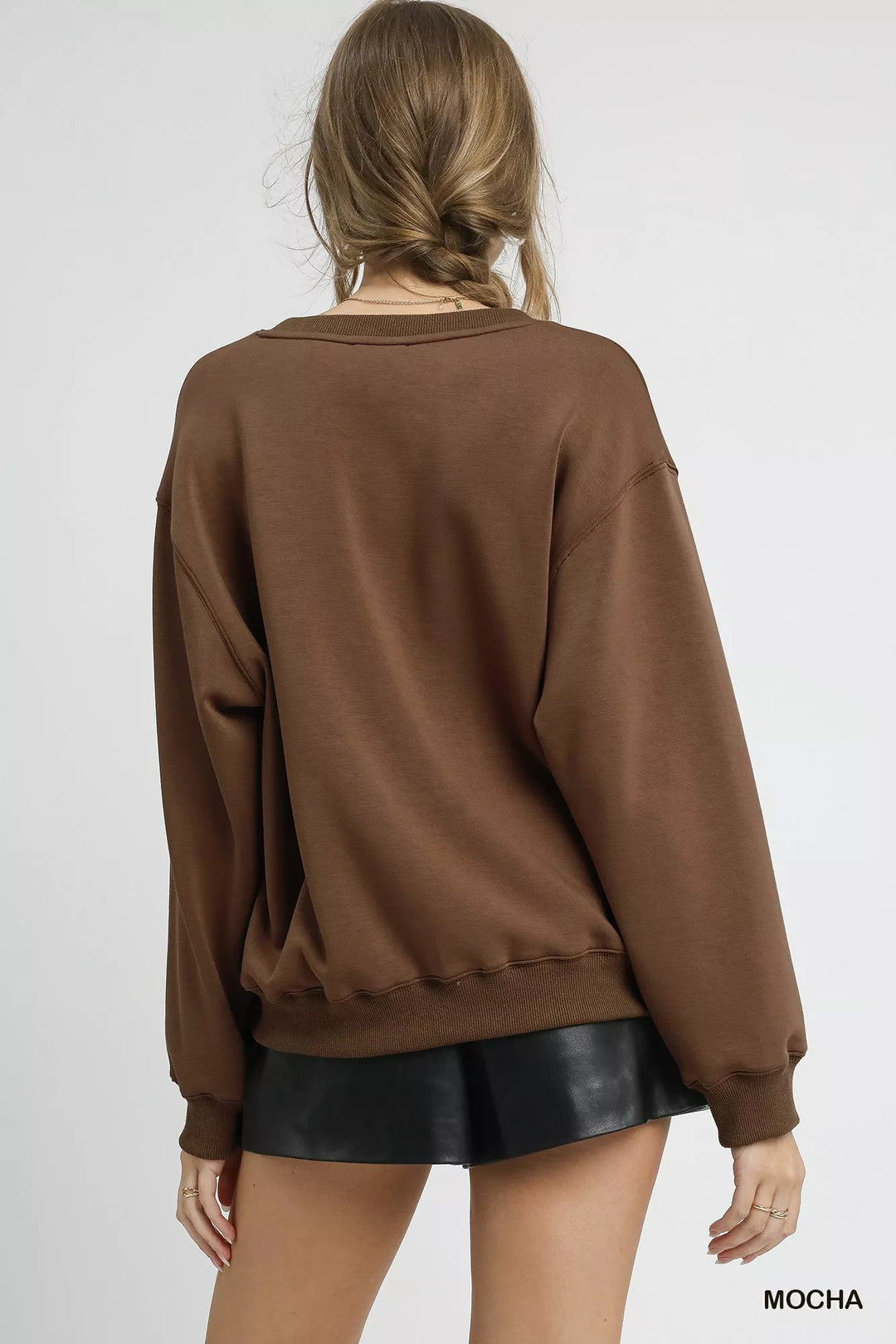 Umgee Round Neck Long Sleeve Fleece Sweatshirt | Sweatshirts Daverri Fashions