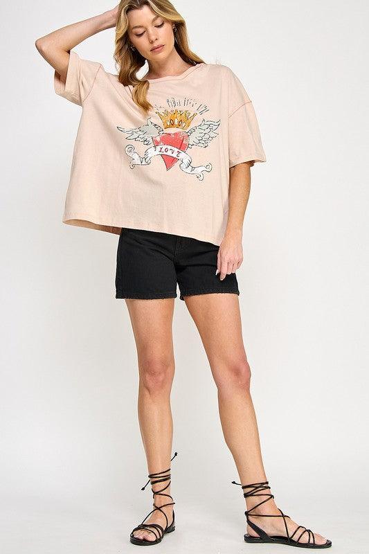 SAGE+FIG Love-Inpired Graphic Oversized T-Shirt - DAVERRI FASHIONS