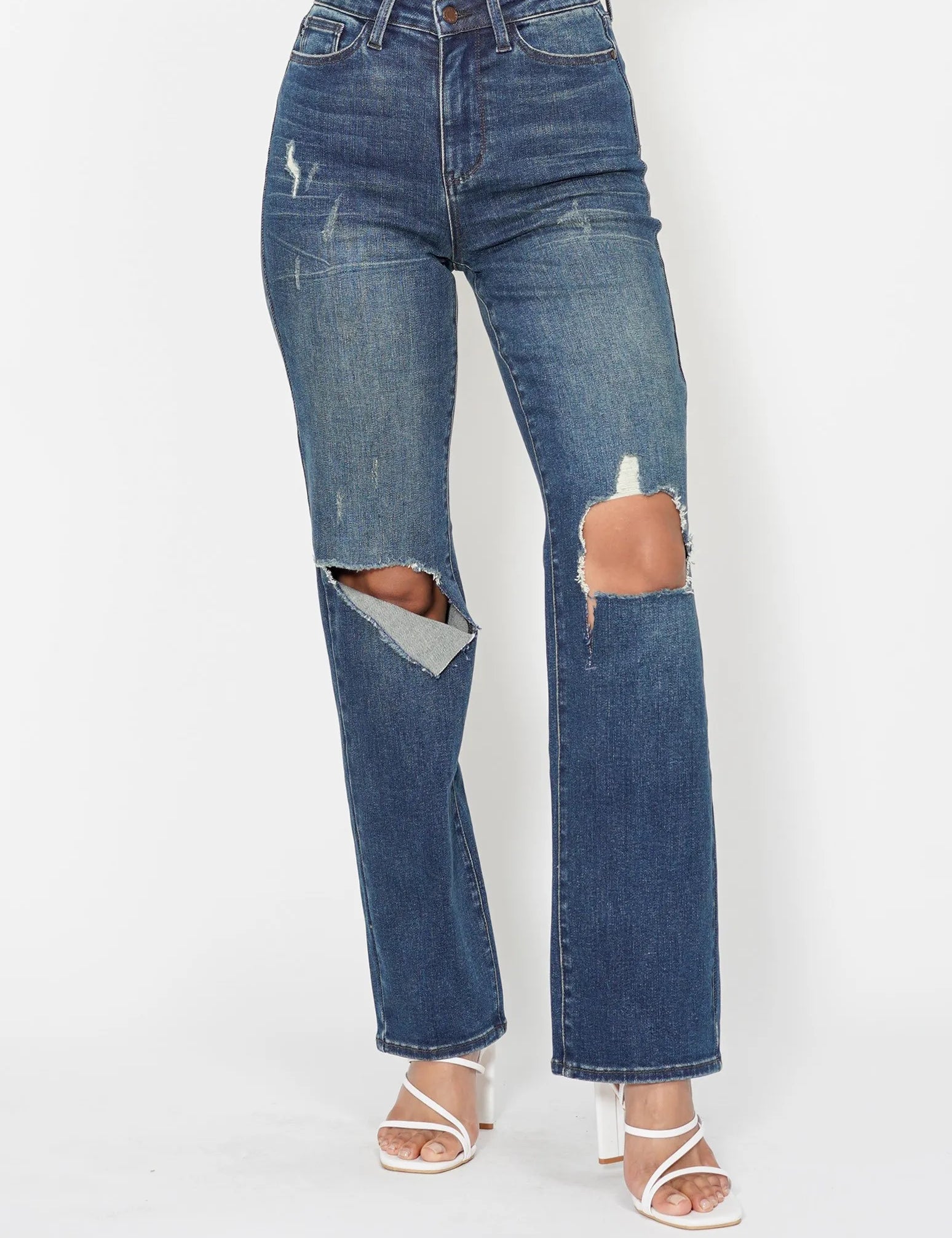 Judy Blue Full Size Hw Ripped Knee Dad Jeans Plus Size | Jeans Daverri Fashions