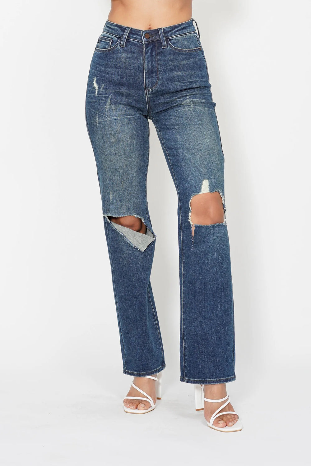 Judy Blue Full Size Hw Ripped Knee Dad Jeans Plus Size | Jeans Daverri Fashions