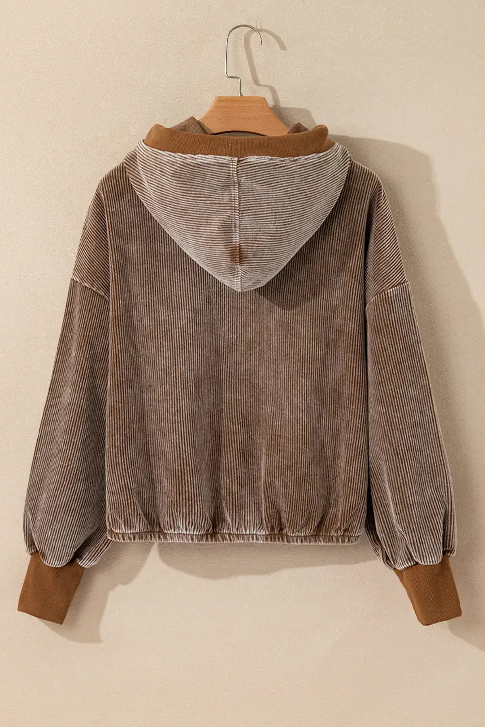 Drawstring Half Zip Long Sleeve Hoodie - DAVERRI FASHIONS