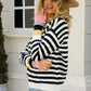 Angel Wings Warm Spice Striped Round Neck Sweater - DAVERRI FASHIONS