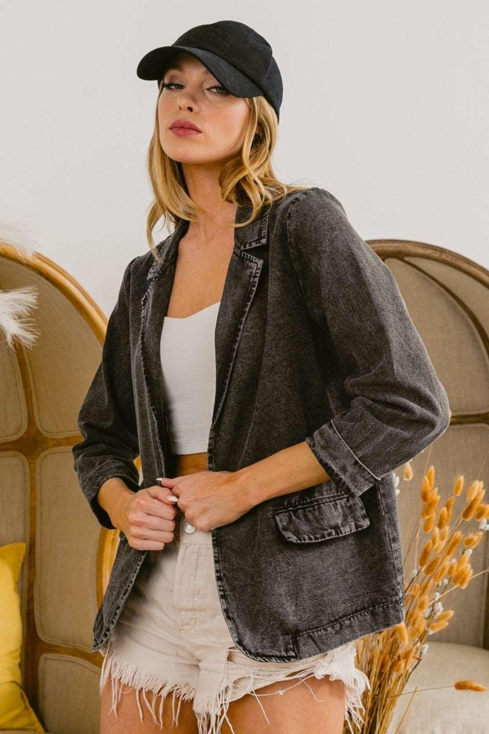 BiBi Single Breasted Washed Denim Blazer Coats & Jackets