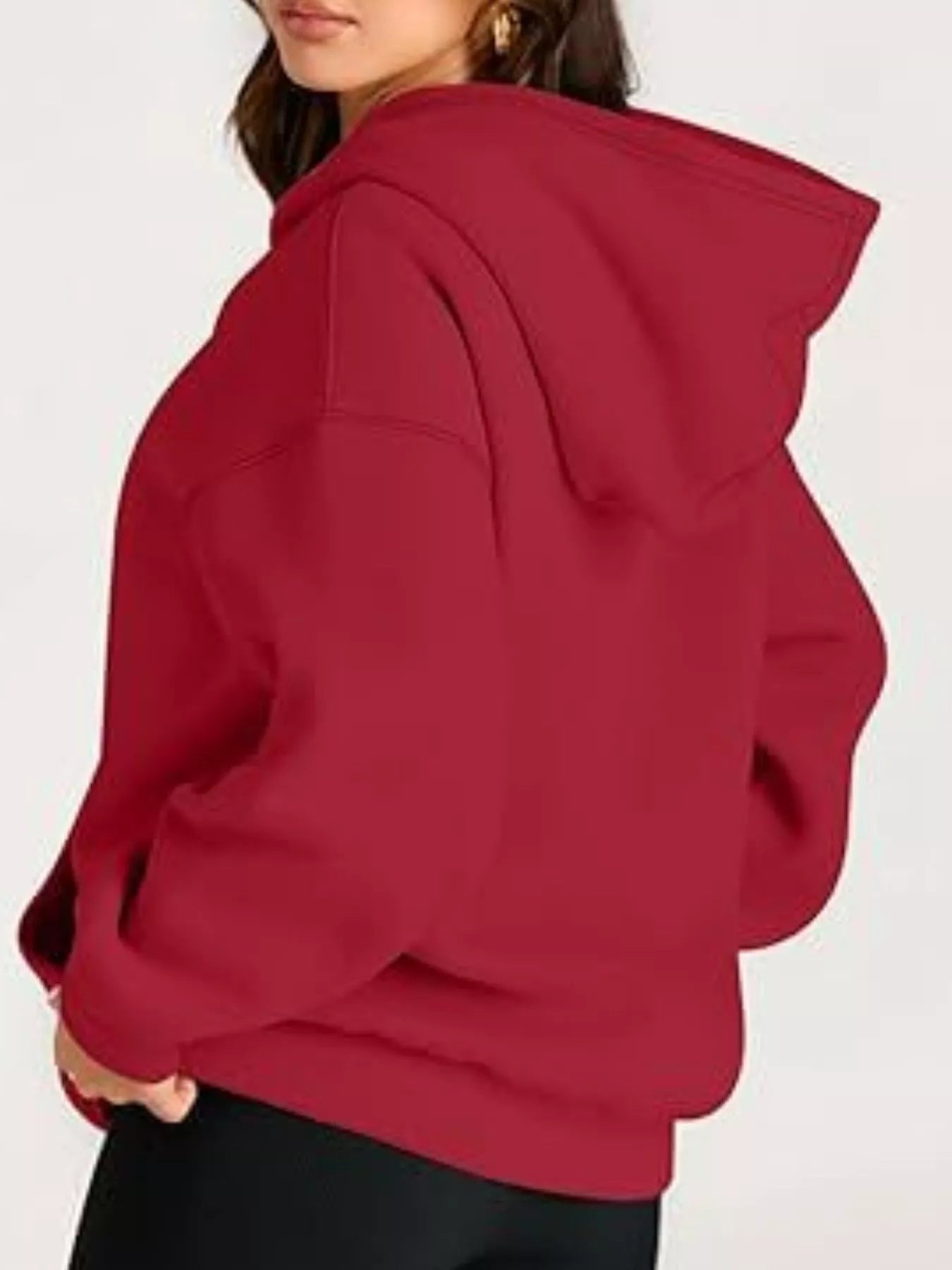 Cozy deep red kangaroo pocket long sleeve hoodie, relaxed fit