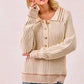 BiBi Half Button Ribbed Two Tone Sweater - DAVERRI FASHIONS
