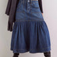 Daverri midi denim skirt with flared tiered hem and front pockets