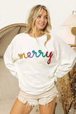 BiBi Merry Tinsel Lettering Drop Shoulder Sweatshirt - DAVERRI FASHIONS