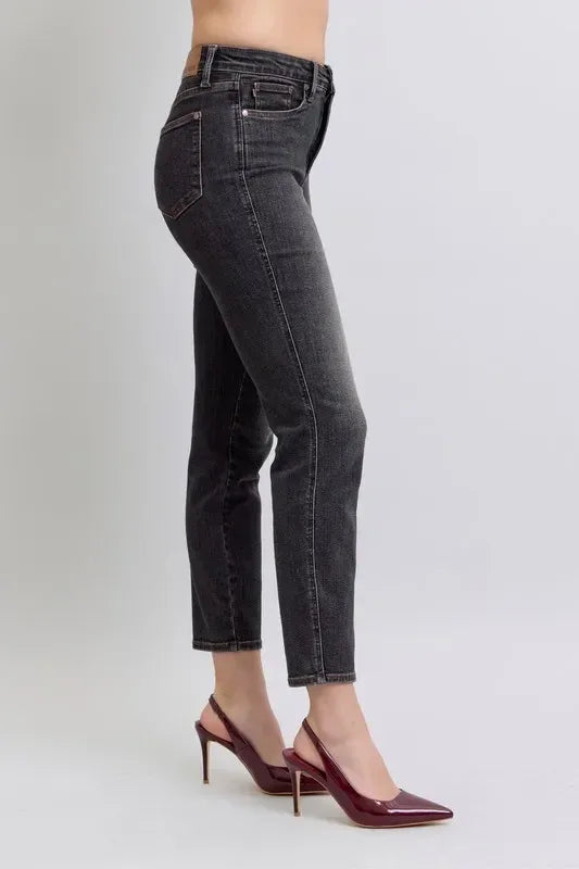 Judy Blue Full Size Mid Rise Tummy Control Slim Jeans Plus Size - DAVERRI FASHIONS