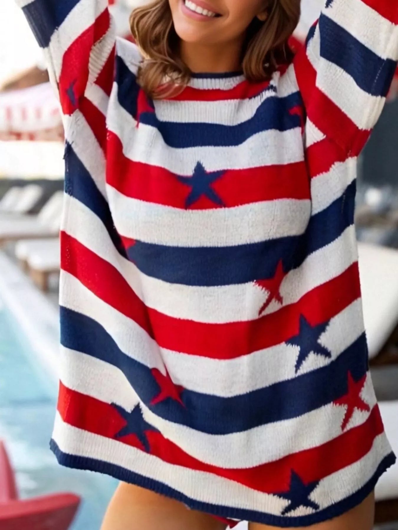 Daverri Stars and Stripes long sleeve sweater in cozy knit stripes