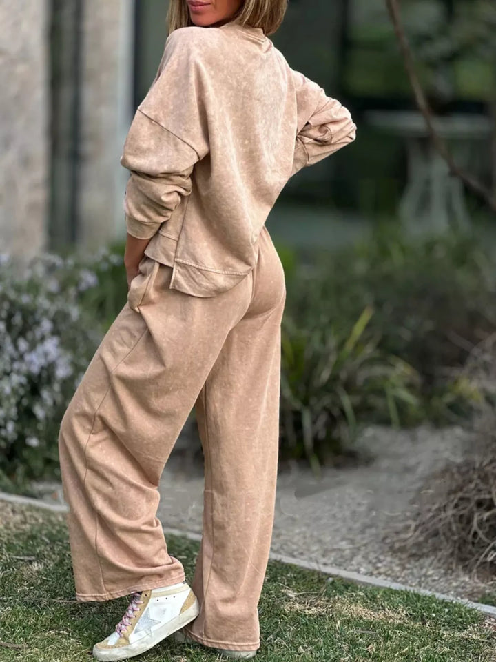 Full Size Round Neck Long Sleeve Top and Pants Set Plus Size | Loungewear Sets Daverri Fashions