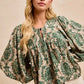 BiBi Printed Woven Front Tied Blouse with Baloon Sleeve - DAVERRI FASHIONS