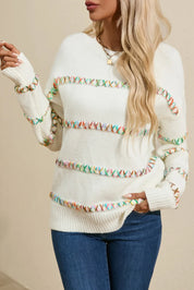 Ivory Round Neck Long Sleeve Sweater | Daverri Fashions