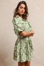 BiBi Tied Floral Short Sleeve Mini Shirt Dress | Mini Dresses Daverri Fashions